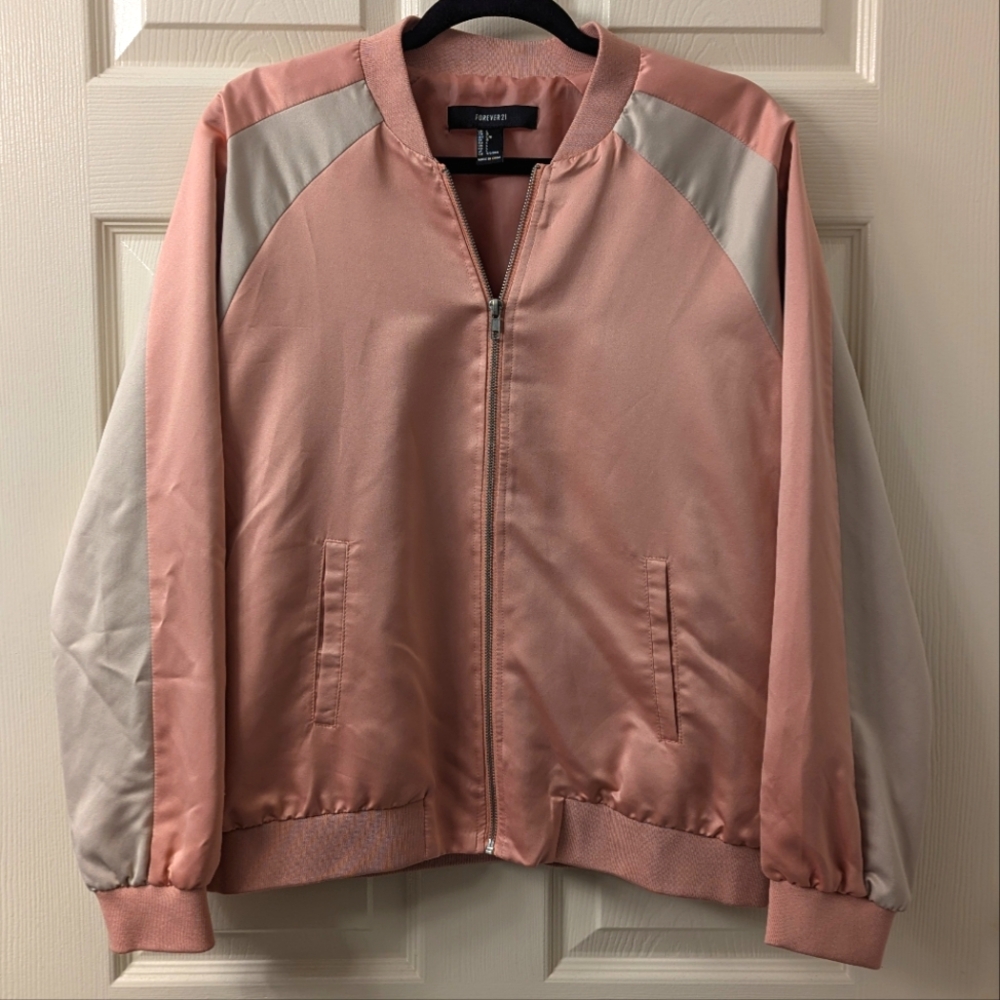 Pink Satin Bomber Varsity Jacket